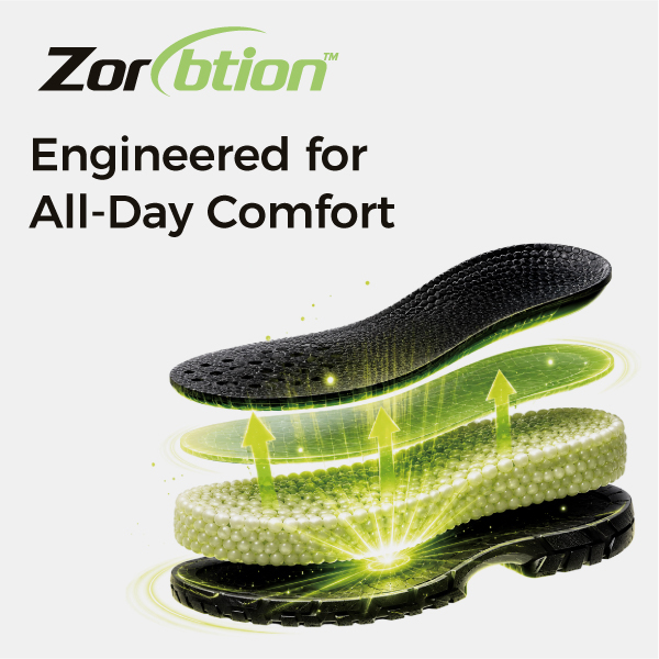 Zorption™ 缓冲技术可实现安全鞋的减震和全天舒适